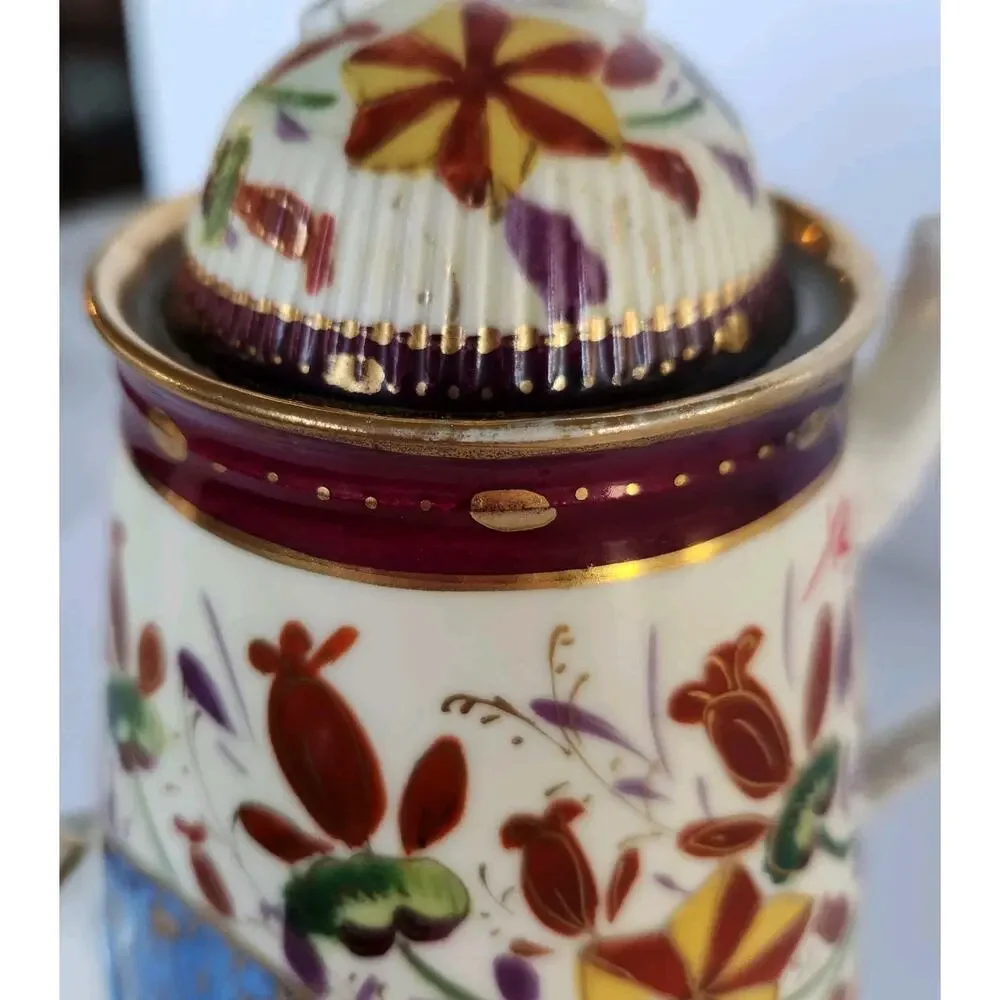 Antique 20s German Handpainted Chocolate Coffee Pot Gilt Floral Art Deco